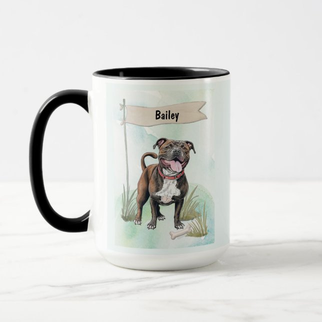 Staffordshire Bull Terrier Watercolor Personalized Mug (Left)