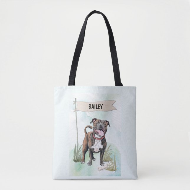 Staffordshire Bull Terrier Watercolor Personalized Tote Bag (Front)