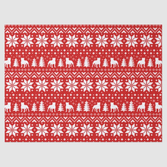 Staffordshire Bull Terriers Christmas Pattern Red Tissue Paper (Front)