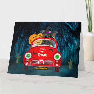 Staffordshire Dog Driving Car Scary Halloween Card