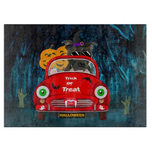 Staffordshire Dog Driving Car Scary Halloween Cutting Board