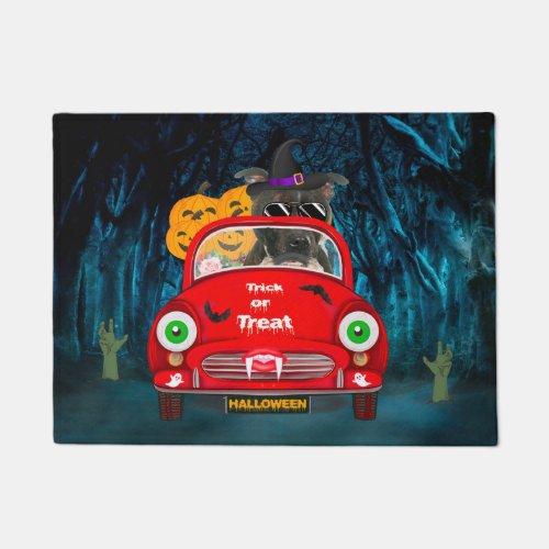 Staffordshire Dog Driving Car Scary Halloween Doormat