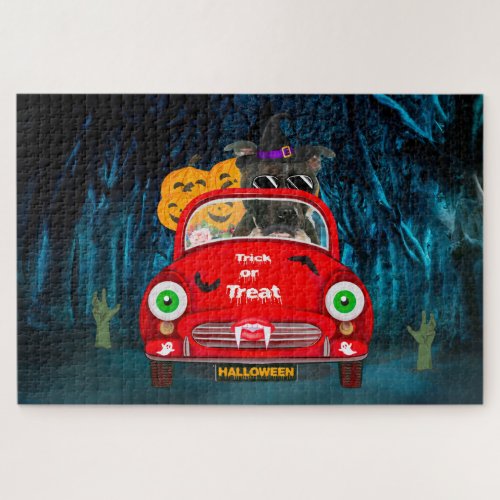 Staffordshire Dog Driving Car Scary Halloween Jigsaw Puzzle