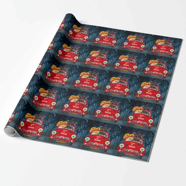 Staffordshire Dog Driving Car Scary Halloween Wrapping Paper (Unrolled)
