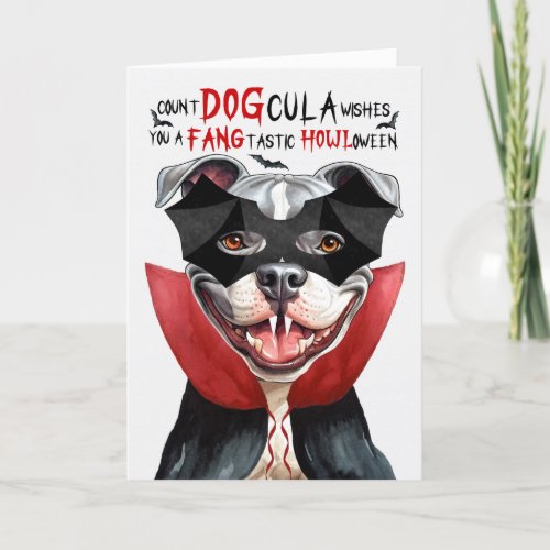 Staffordshire Dog Funny Count DOGcula Halloween Holiday Card