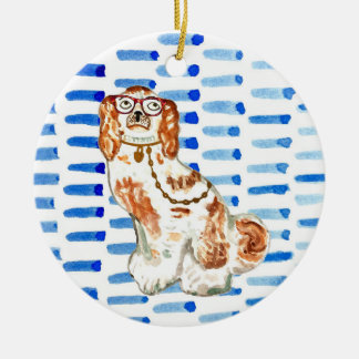 Staffordshire dog on blue Ceramic Ornament