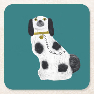Staffordshire dog on teal coaster