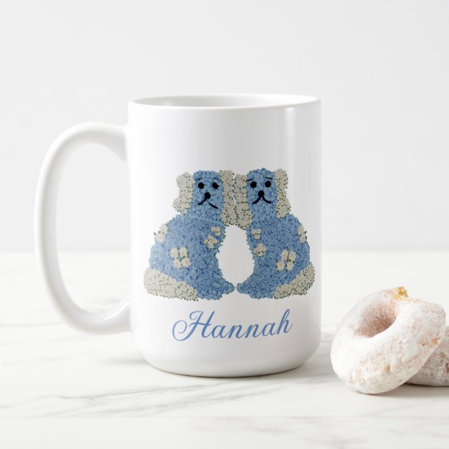 Staffordshire Dogs Blue Ginger Jar Jars  Coffee Mug (With Donut)