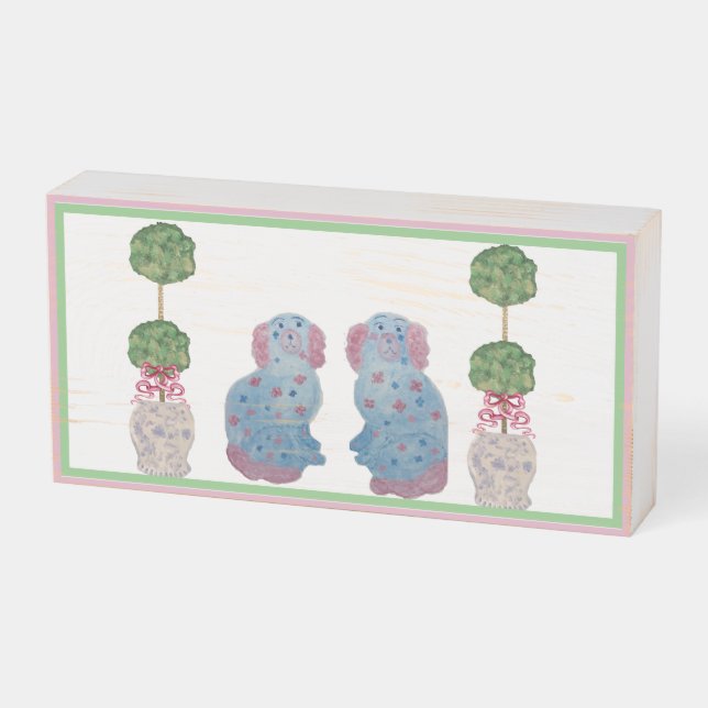 Staffordshire Dogs Chinoiserie Ginger Jar Jars  Wo Wooden Box Sign (Angled Horizontal)