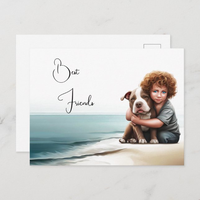 Staffordshire Pitbull & Boy Keepsake Postcard Art (Front/Back)