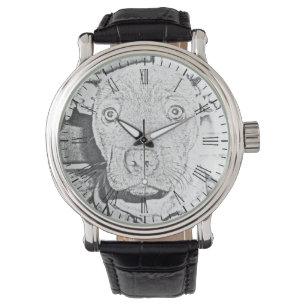 Staffordshire Puppy Pencil Drawing, Mens Watch