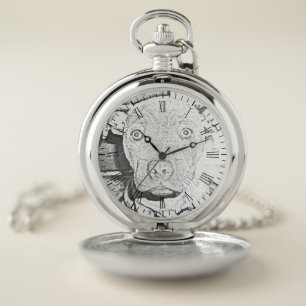 Staffordshire Puppy Pencil Drawing, Pocket Watch