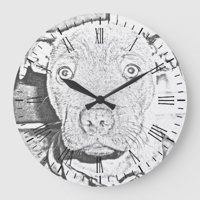 Staffordshire Puppy Pencil Drawing, Wall Clock (Front)