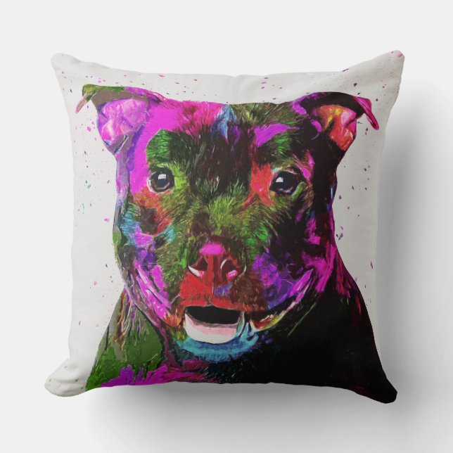 Staffordshire Terrier Colorful Pop Art Throw Pillow (Front)