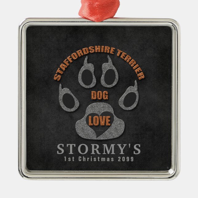 Staffordshire Terrier Dog Breed Christmas Metal Ornament (Front)