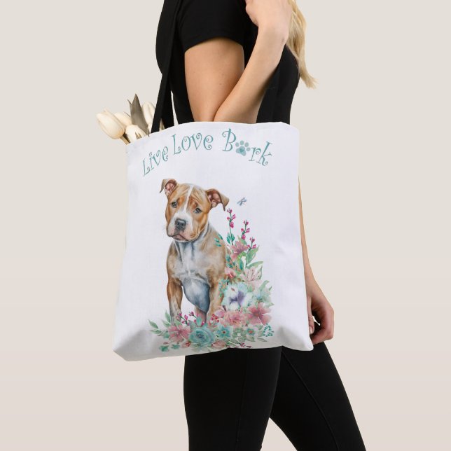 Staffordshire Terrier Dog Mom Floral Tote Bag (Close Up)