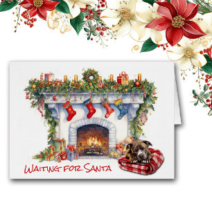 Staffordshire Terrier Dog Wait for Santa Cards