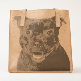 Staffordshire Terrier Etched Portrait Leather Tote