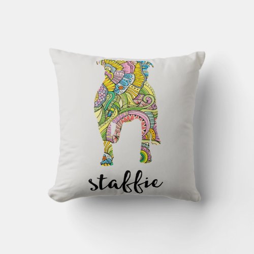 Staffordshire Terrier Floral Pattern Silhouette Throw Pillow