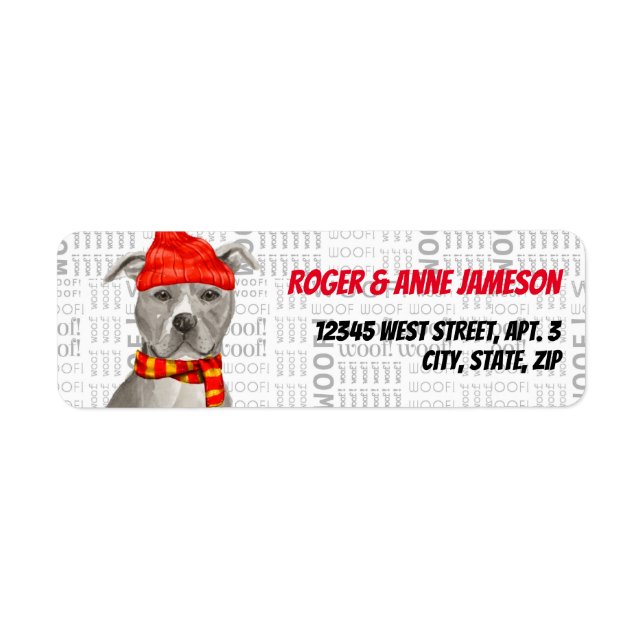 Staffordshire Terrier Gray Pitbull Christmas Label (Front)