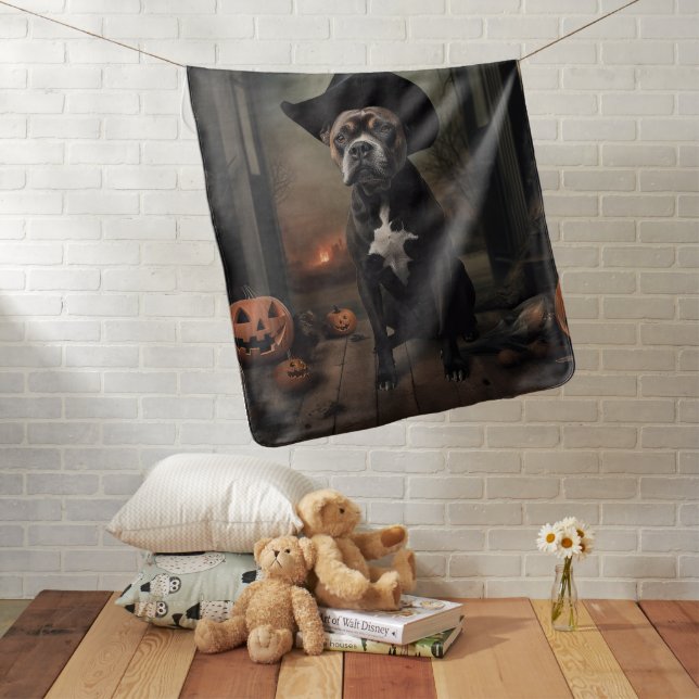 Staffordshire Terrier Pumpkins Halloween Scary  Baby Blanket (In Situ)