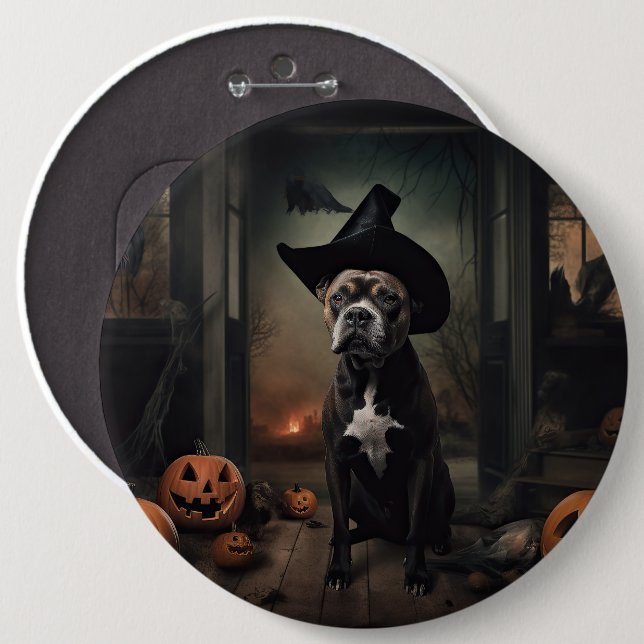 Staffordshire Terrier Pumpkins Halloween Scary  Button (Front & Back)
