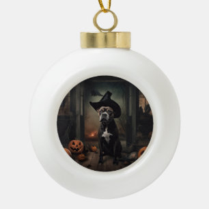 Staffordshire Terrier Pumpkins Halloween Scary Ceramic Ball Christmas Ornament