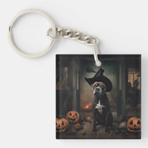 Staffordshire Terrier Pumpkins Halloween Scary Keychain
