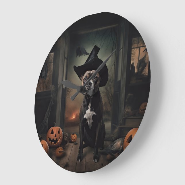 Staffordshire Terrier Pumpkins Halloween Scary  Large Clock (Angle)