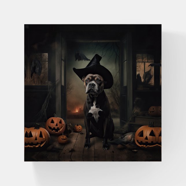 Staffordshire Terrier Pumpkins Halloween Scary  Paperweight (Front)