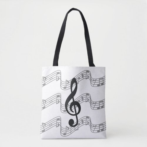 Staffs and Treble Clef on Black Tote Bag