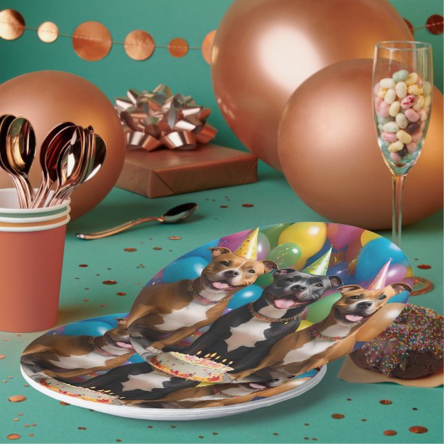 Staffy Celebration: A Birthday Party with Cake  Paper Plates (Multi)