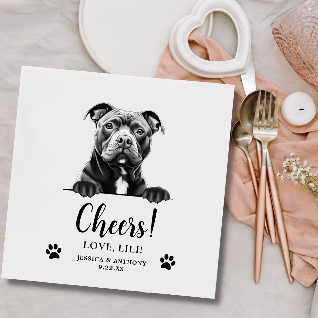 Staffy Dog Drawing Personalized Cheers Napkins (Creator Uploaded)