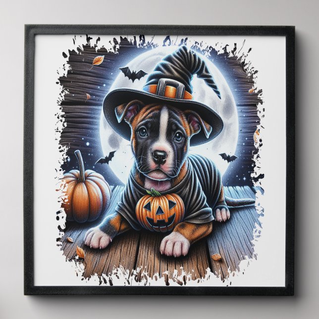 Staffy Dog Halloween Square Peel And Stick Photo Tile (Front Set)