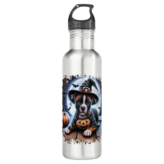 Staffy Dog Halloween Square Stainless Steel Water Bottle (Front)