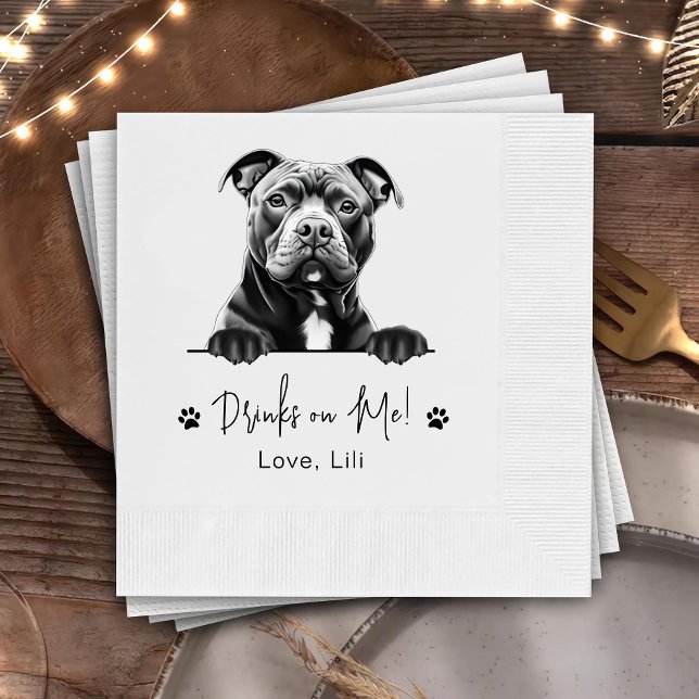 Staffy Dog Personalized Drawing Drinks On Me Napkins (Creator Uploaded)