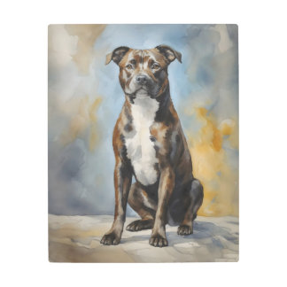 Staffy Dog Portrait Metal Print