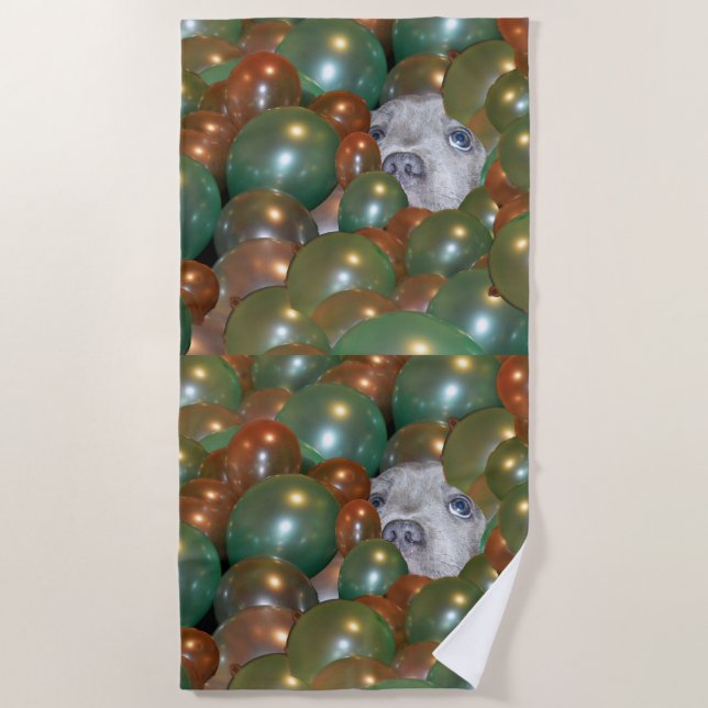 Staffy Hiding In Balloons, Beach Towel (Front)