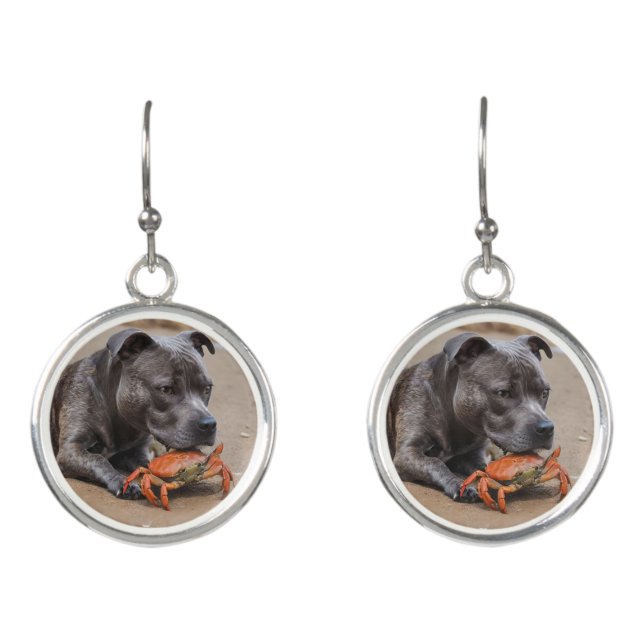 Staffy Is Friends With A Beach Crab,  Earrings (Front)