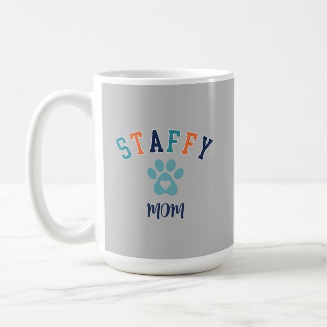 Staffy Mom Pawprint Heart Custom Text Retro Coffee Mug (Left)