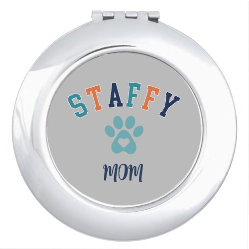 Staffy Mom Pawprint Heart Custom Text Retro Compact Mirror