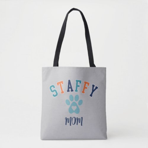 Staffy Mom Pawprint Heart Custom Text Retro Tote Bag