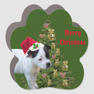 Staffy Puppy With Christmas Tree, Car Magnet