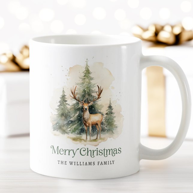 Stag and Christmas trees Merry Christmas name Coffee Mug (Stag and Christmas trees Merry Christmas name Coffee Mug)