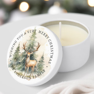 Stag and Christmas trees watercolor family name Mini Candle Favors