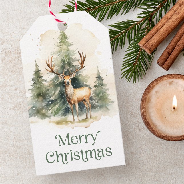 Stag and Christmas trees watercolor to from Gift Tags (Stag and Christmas trees watercolor to from Gift Tags)