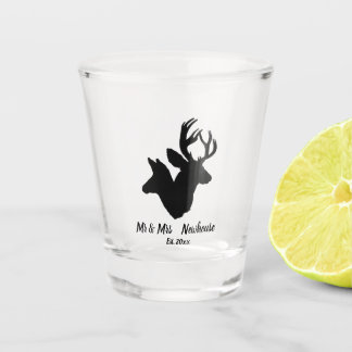 Stag and Doe Silhouette, Add names and date Shot Glass
