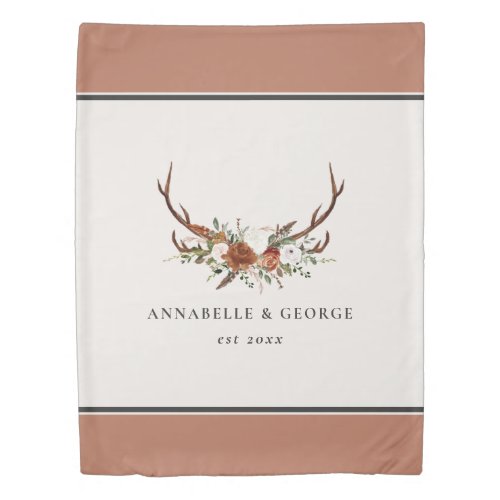 Stag antler terracotta sage green botanical floral duvet cover