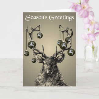 Stag, Antlers, Reindeer, Baubles, Gothic Christmas Card