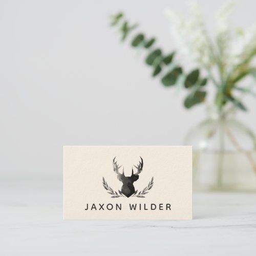 Stag Antlers Smoke Watercolor Minimal Rustic Busin Business Card